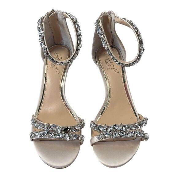 Badgley Mischka | Caroline Champagne Embellished Strap Evening Shoe Heels 6.5 - Picture 8 of 13